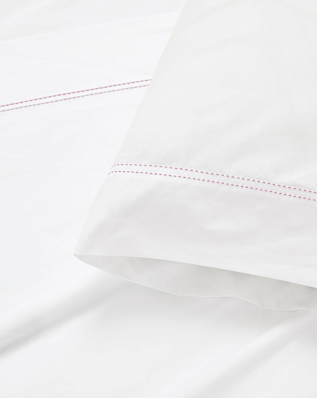 Scout 100% Cotton Percale Pick Stitch 2-Piece King Pillowcases in White/Pink Lemonade, Solid Color, Oeko-TEX Certified Cotton White