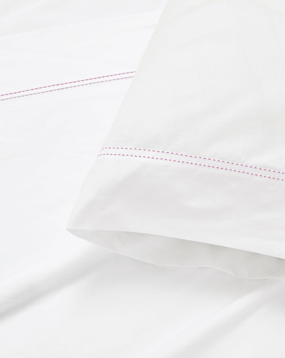 Scout 100% Cotton Percale Pick Stitch 2-Piece King Pillowcases in White/Pink Lemonade, Solid Color, Oeko-TEX Certified Cotton White
