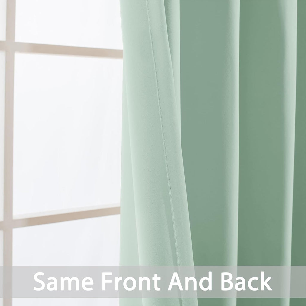 Yakamok Light Sage Green Blackout Curtains-Room Darkening Green Thermal Insulated Grommet Set of 2 Drapes for Bedroom Living Room, 52W x…