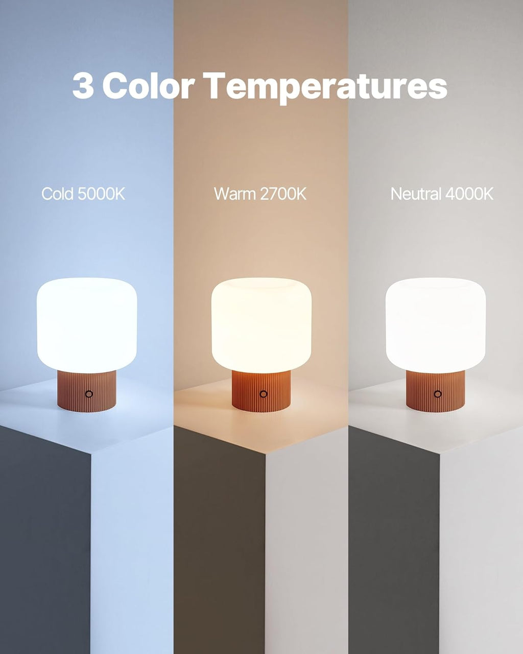 MAGCHARM Halo Mushroom Lamp, 5W Cute Cordless Rechargeable Table Lamp with Glass Shade, 3-Color Dimmable Small Retro Touch Bedside Lamp…