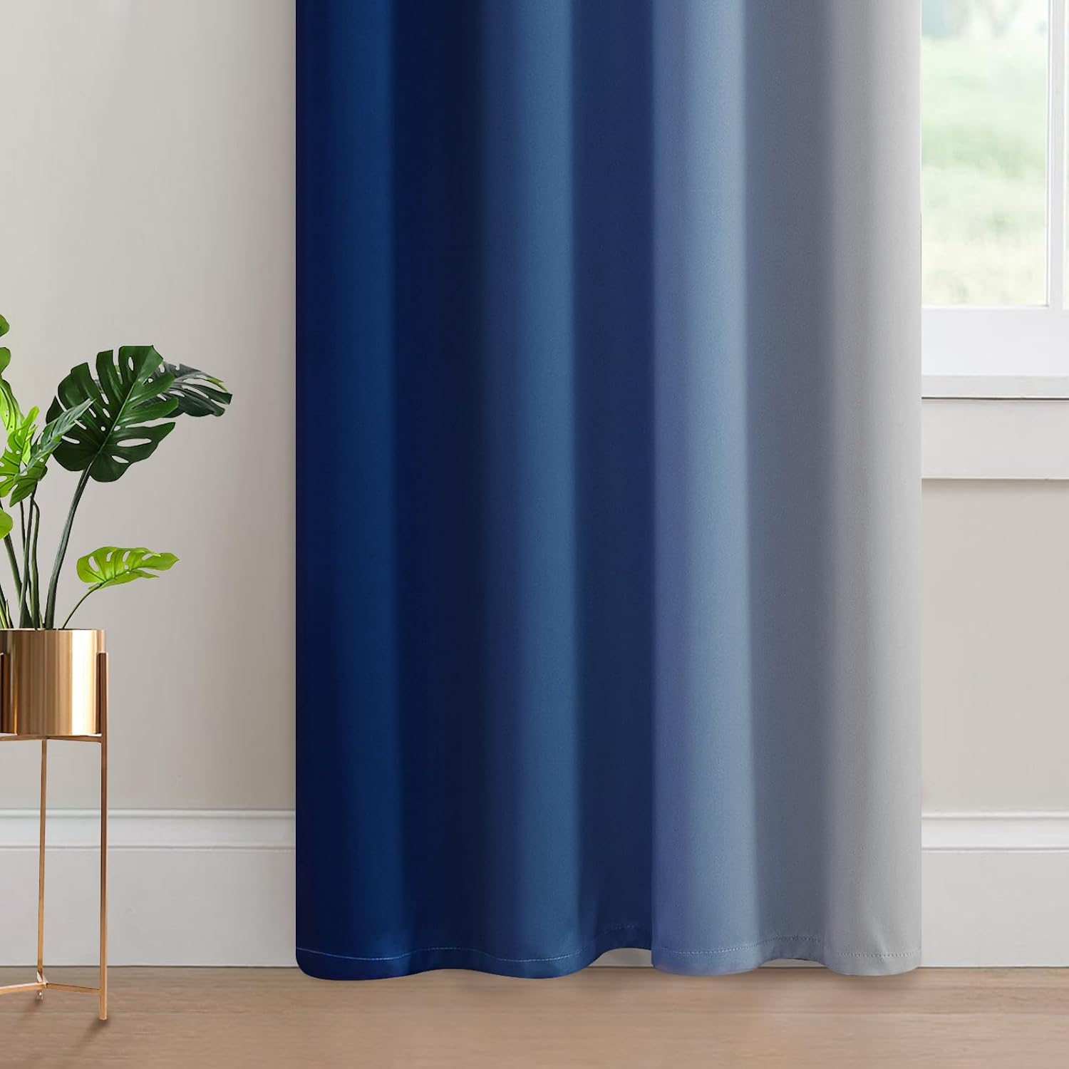 Yakamok Greyish White and Royal Blue Ombre Curtains, Light Blocking Curtains, Room Darkening Grommet Window Drapes for Bedroom(Royal Blue,52x…