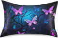 YETTASBIN Purple Blue Butterfly Satin Pillowcase, Soft Breathable Silk Pillow Case with Envelope Closure for Hair and Skin, Queen Size 30…