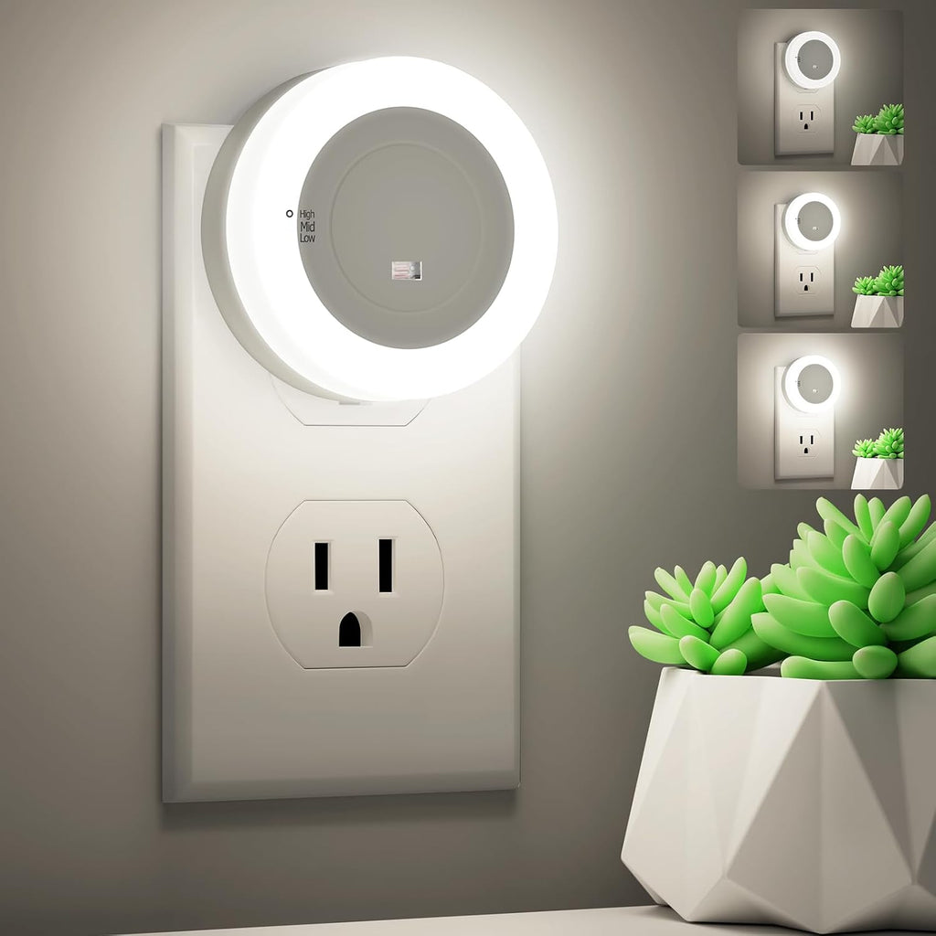 FOLKSMATE LED Night Light, Dimmable Plug-in Dusk to Dawn Light Sensor Nightlight for Bathroom, Bedroom, Adults & Kids Room, Kitchen…