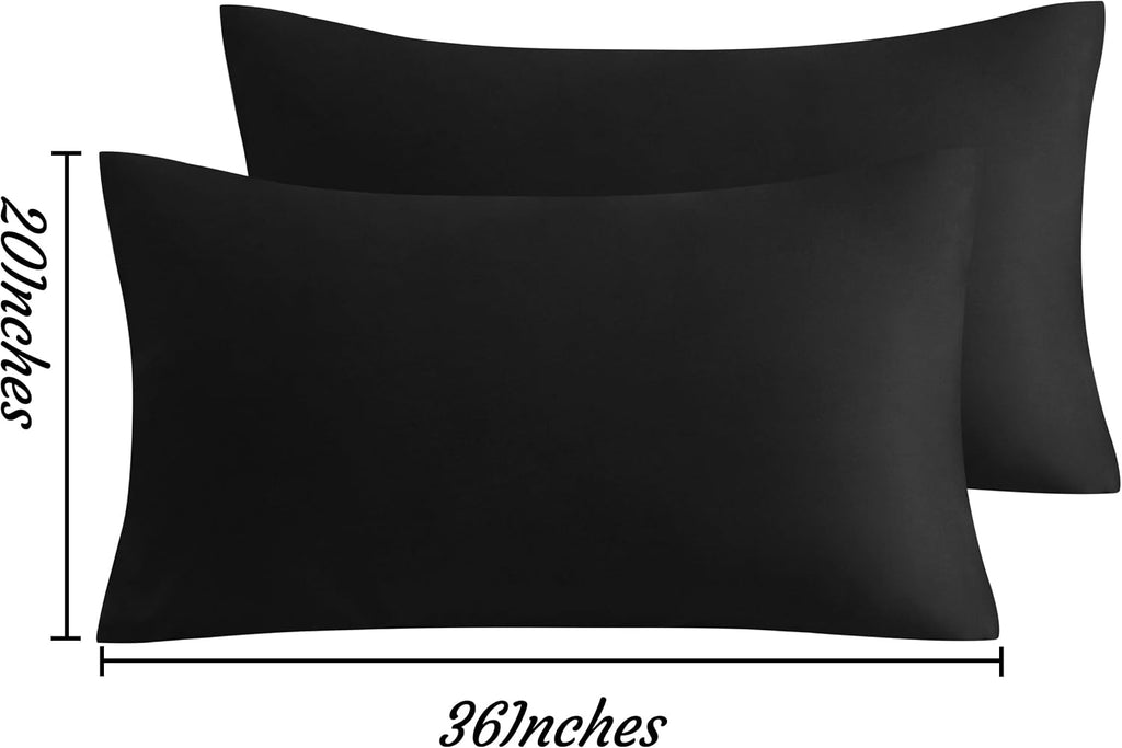 Ntbay King Pillow Cases Set of 2, 2 Pack Brushed Microfiber 20x36 Pillow Cases, Soft, Wrinkle, Fade, Stain Resistant Black Pillow Cases wit…