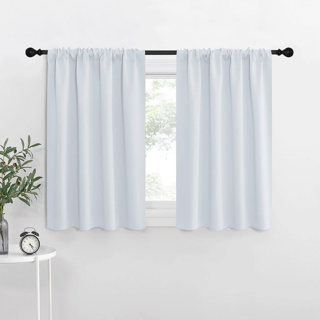 NICETOWN Greyish White Window Curtain Panels - Thermal Insulated Rod Pocket Room Darkening Curtain Sets for Bedroom (Platinum - Greyish…
