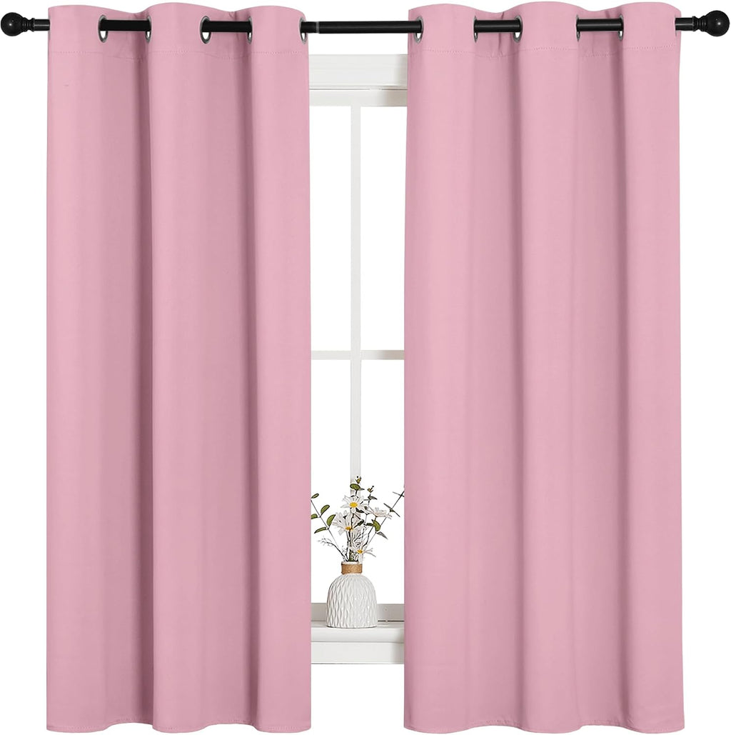 NICETOWN Room Darkening Curtains 63" Long Set of 2 for Bedroom, Rouge Pink Nursery Essential Thermal Insulated Solid Grommet Top Blackout…