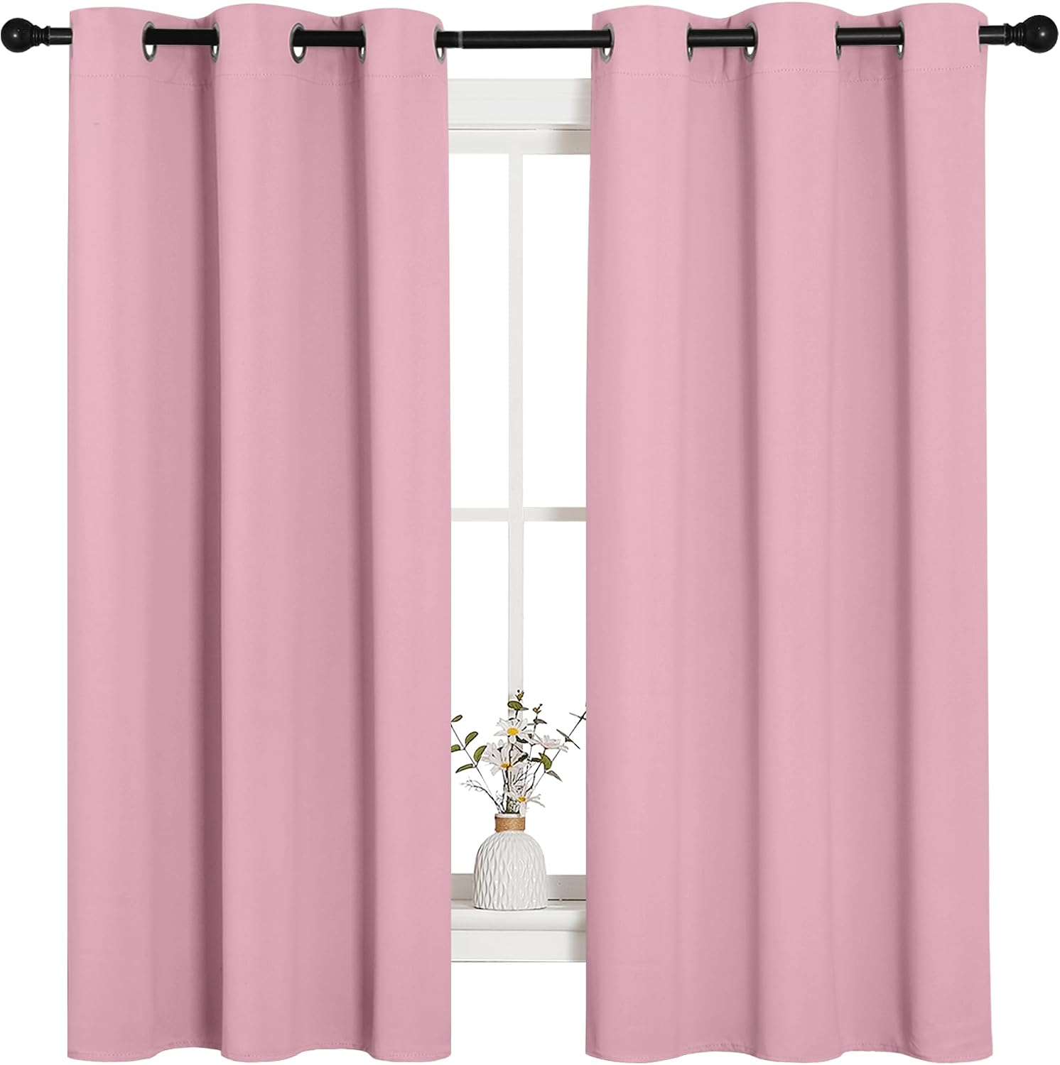 NICETOWN Room Darkening Curtains 63" Long Set of 2 for Bedroom, Rouge Pink Nursery Essential Thermal Insulated Solid Grommet Top Blackout…