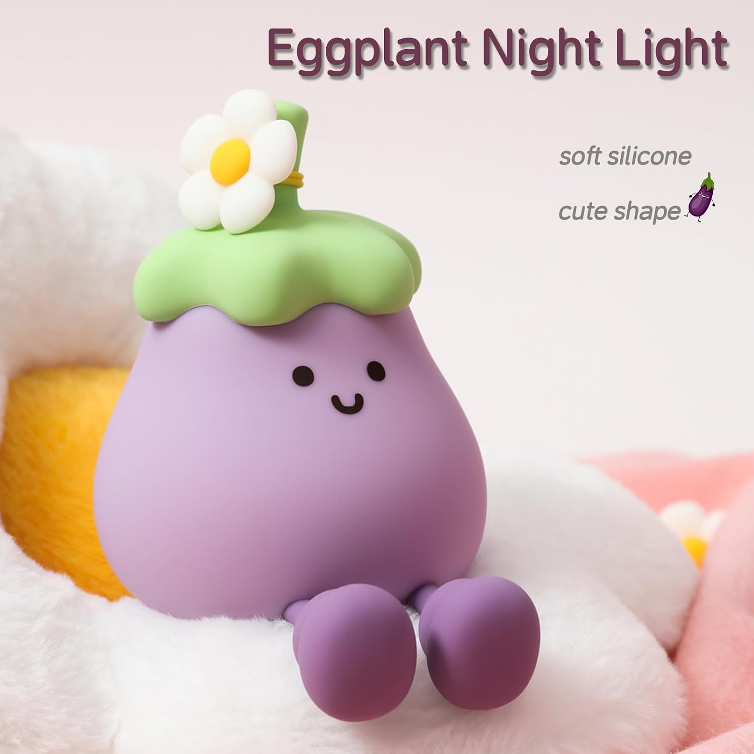 Eggplant Night Light for Kids, Cute Eggplant Sleep Lamp Squishy Silicone Kids Nightlight USB Rechargeable Portable Bedroom Night Lamp…
