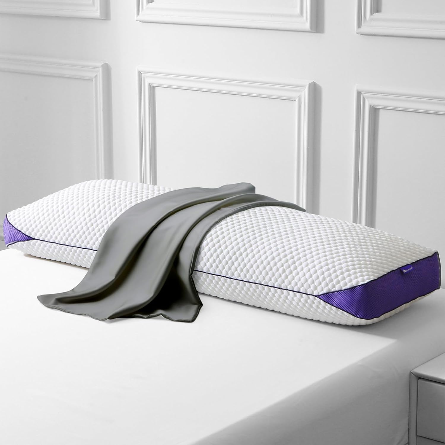 Homelab Adjustable Shredded Memory Foam Body Pillow Bundle with Gray Mulberry Silk Pillowcase, Cooling Long Pillow Full Support for Side Sl…