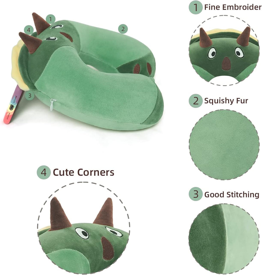 NiuniuDaddy Niuniu Daddy Dinosaur Kids Travel Neck Pillow Road Trip Essentials for 3-8 Years Old, Memory Foam Dino Portable Pillow for Airp…