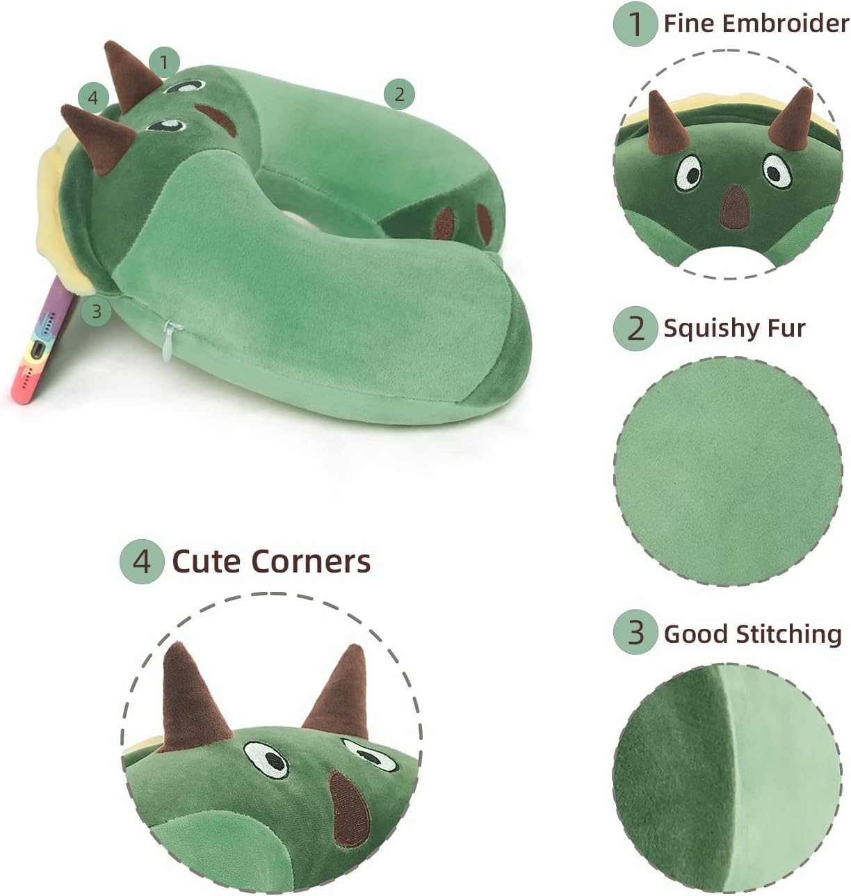 NiuniuDaddy Niuniu Daddy Dinosaur Kids Travel Neck Pillow Road Trip Essentials for 3-8 Years Old, Memory Foam Dino Portable Pillow for Airp…