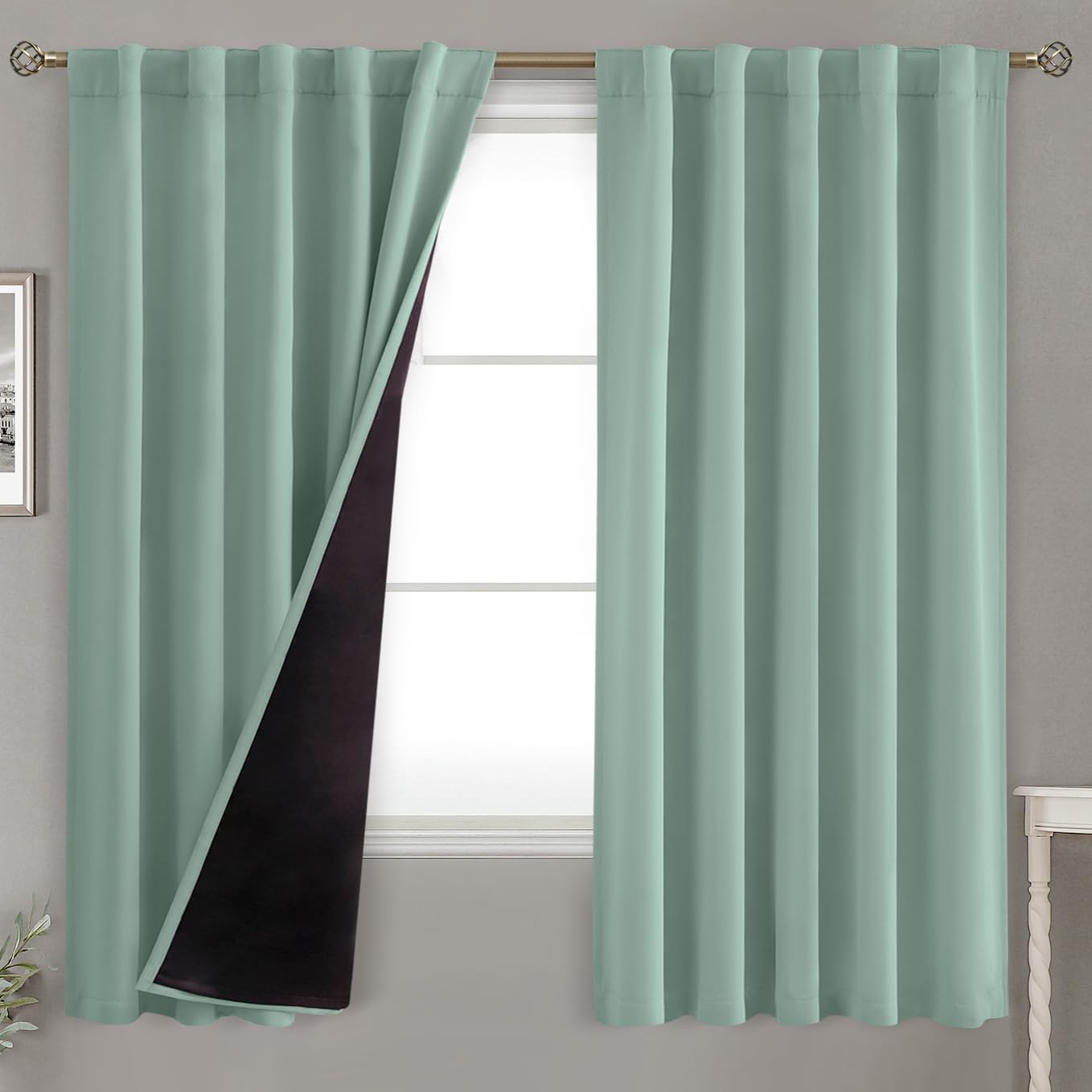 BGment Blackout Curtains with Thermal Insulation Liner Curtains 63 Inches Long, Rod Pocket and Back Tab Double Layer Room Darkening…
