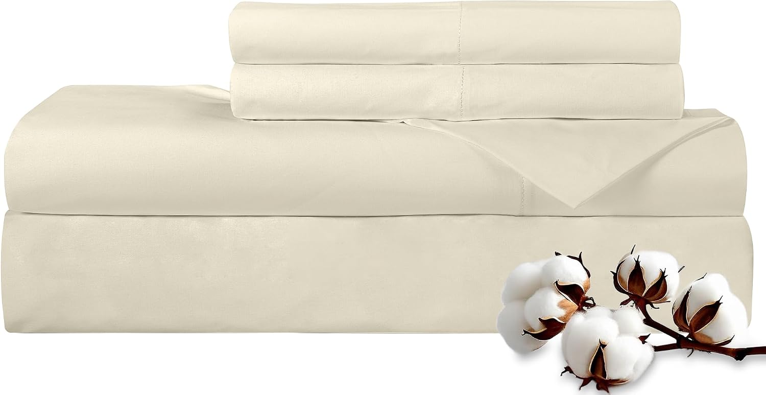 Royalelinens ROYALE LINENS 300 Thread Count 100% Long Staple Combed Cotton Sheet Set - 4 Piece King Bed Sheets - 1 Fitted, 1 Flat & 2 Pillo…