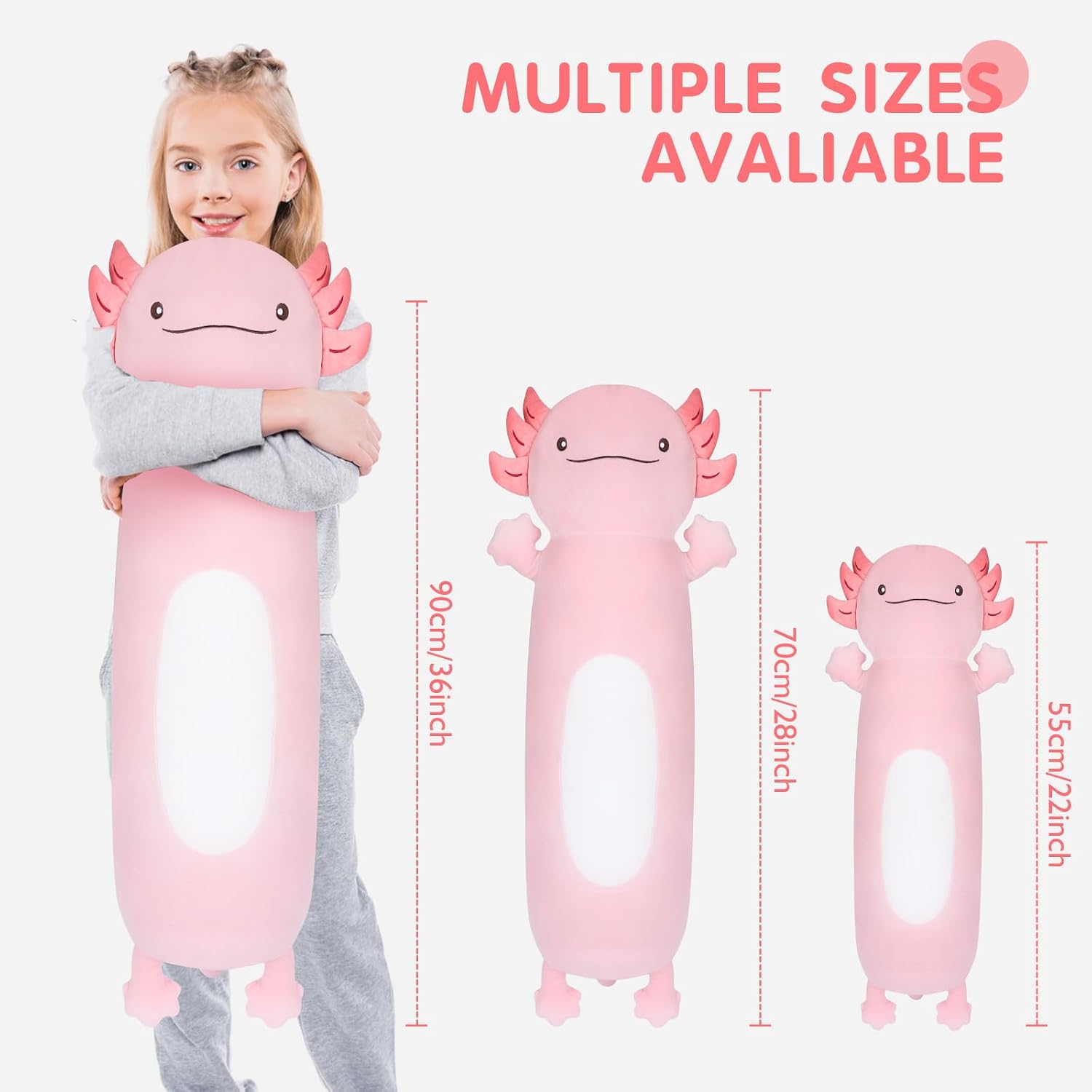 Dalmao 22" Giant Pink Axolotl Stuffed Animal, Cute Soft Long Axolotl Plush Large Body Pillow Big Squishy Plushies Toy, Gift for Kids…