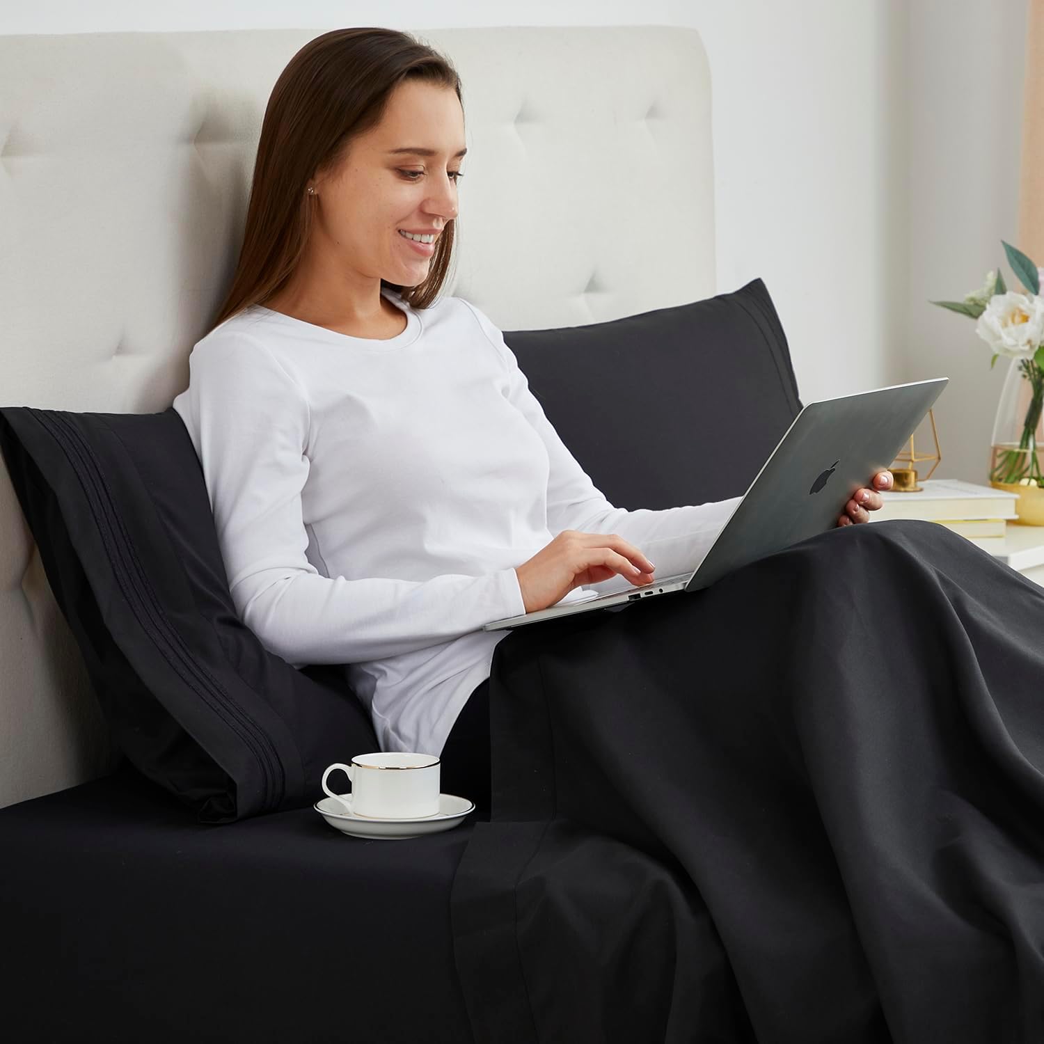 Nestl Black Pillow Cases - Queen Size Set of 2, Soft 1800 Microfiber Pillow Cases, Envelope Closure, 20x30 Inches cotton Black