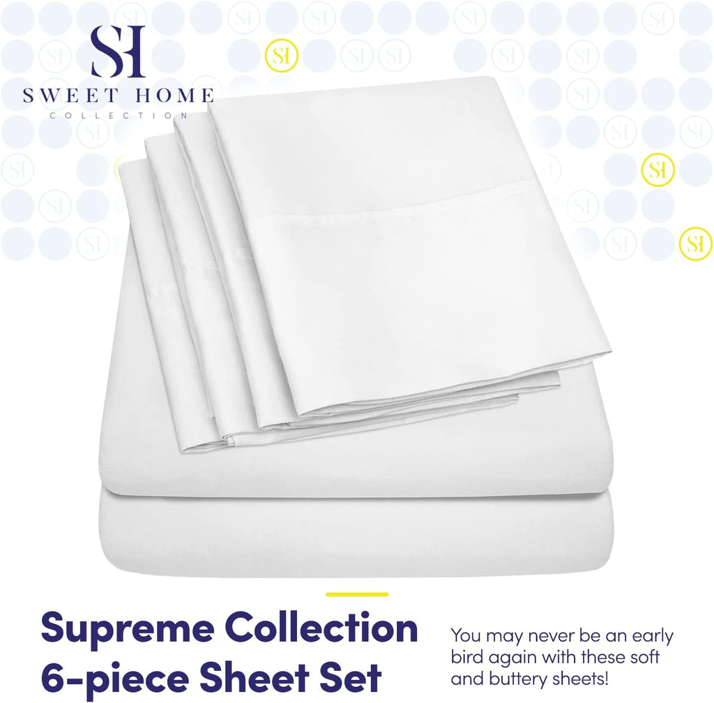 Queen Sheets White - 6 Piece 1500 Supreme Collection Fine Brushed Microfiber Deep Pocket Queen Sheet Set Bedding - 2 Extra Pillow Cases…