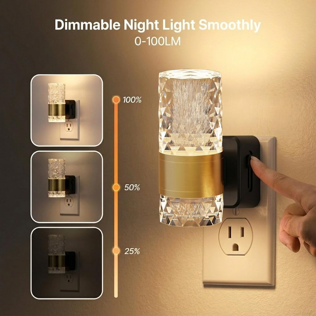 LED Night Light, Dimmable Plug in Nightlight 2 Pack, 0-100LM Adjustable Brightness with Dusk to Dawn Sensor, 3000K Warm Gold Ambiance…