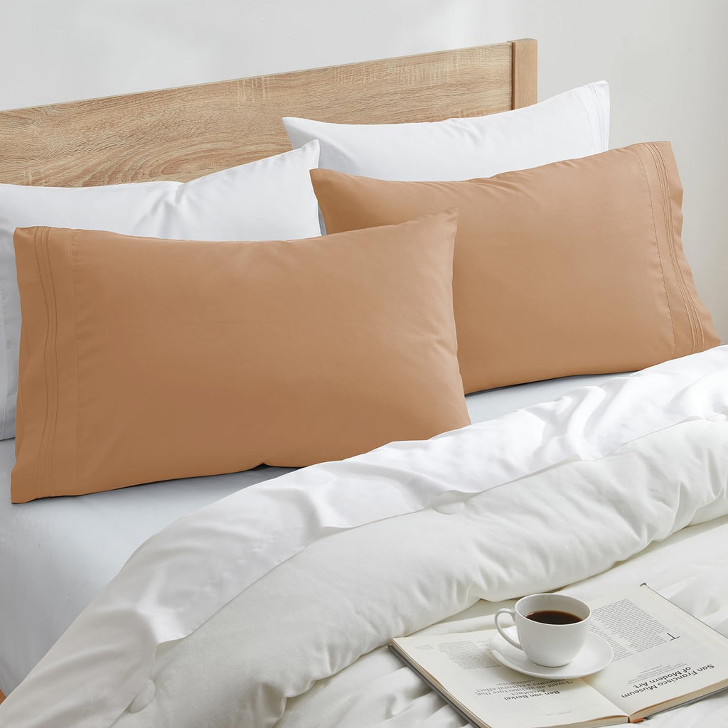 Nestl Mocha Pillow Cases - Soft Queen Size Set of 2, 1800 Microfiber, Envelope Closure, 20x30 Inches cotton