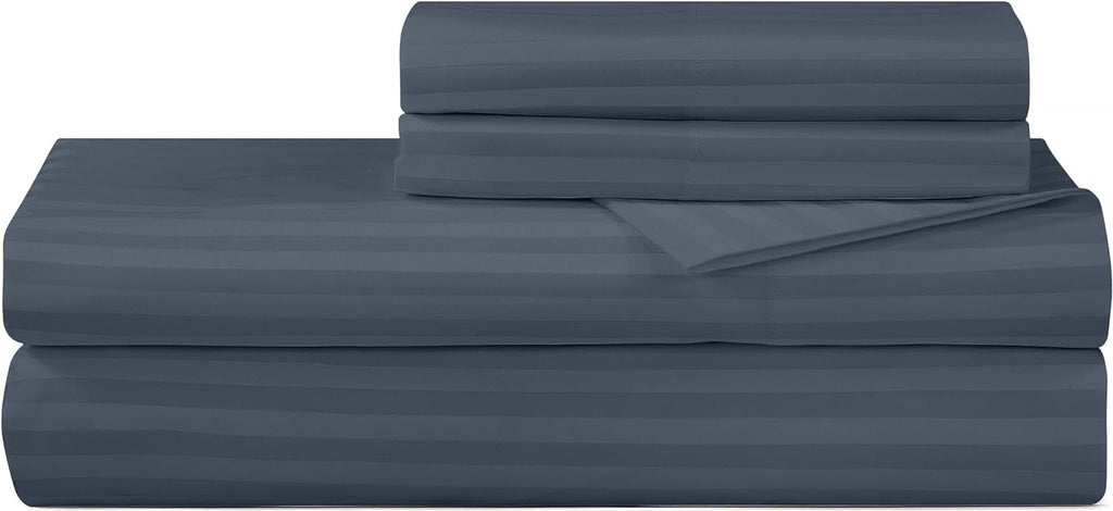 Royalelinens ROYALE LINENS 300 Thread Count 100% Long Staple Combed Cotton Striped Sheet Set - 4 Piece Queen Bed Sheets - 1 Fitted, 1 Flat…