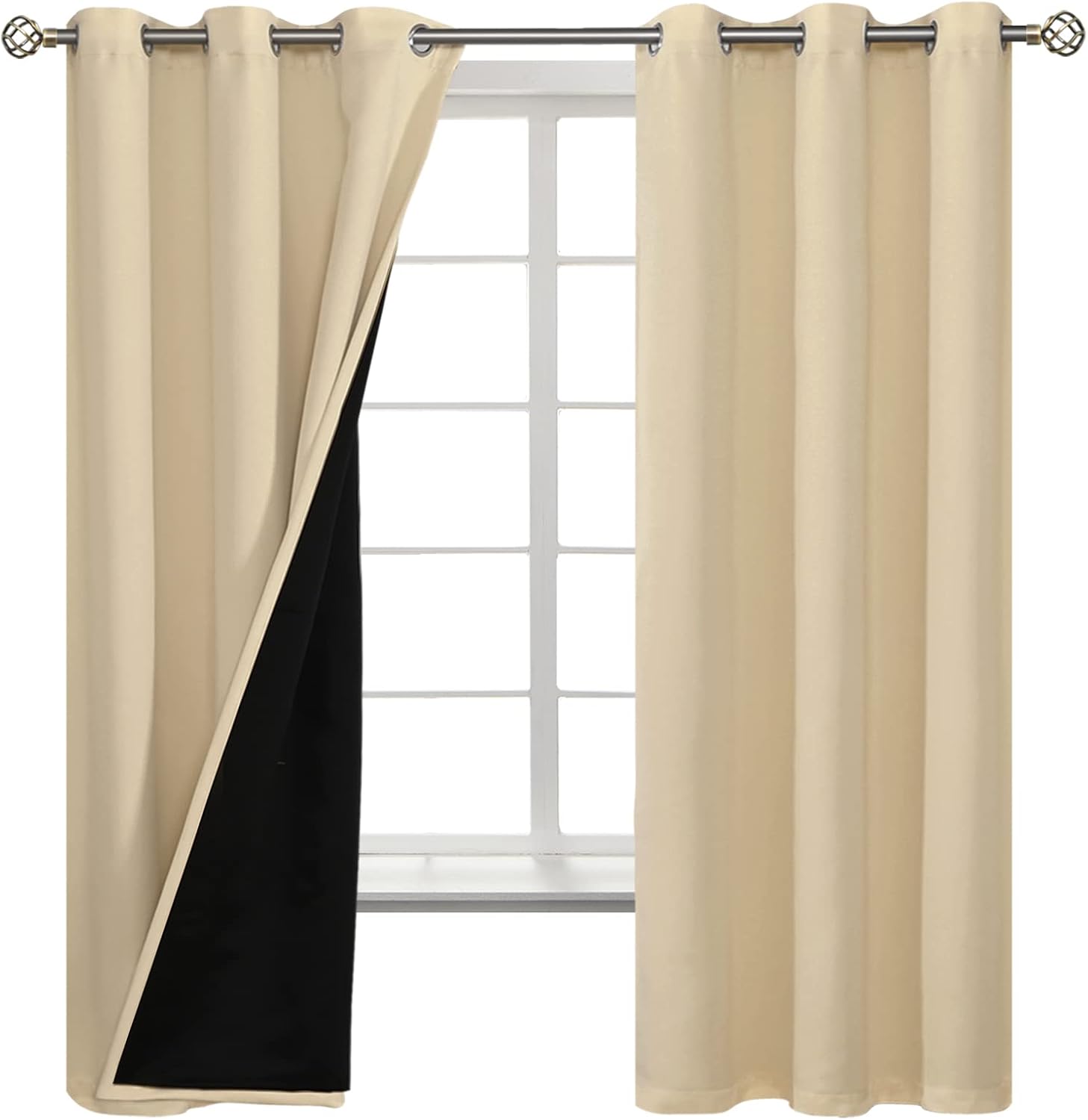 BGment Thermal Insulated 100% Blackout Curtains for Bedroom with Black Liner, Double Layer Full Room Darkening Noise Reducing Grommet Curta…