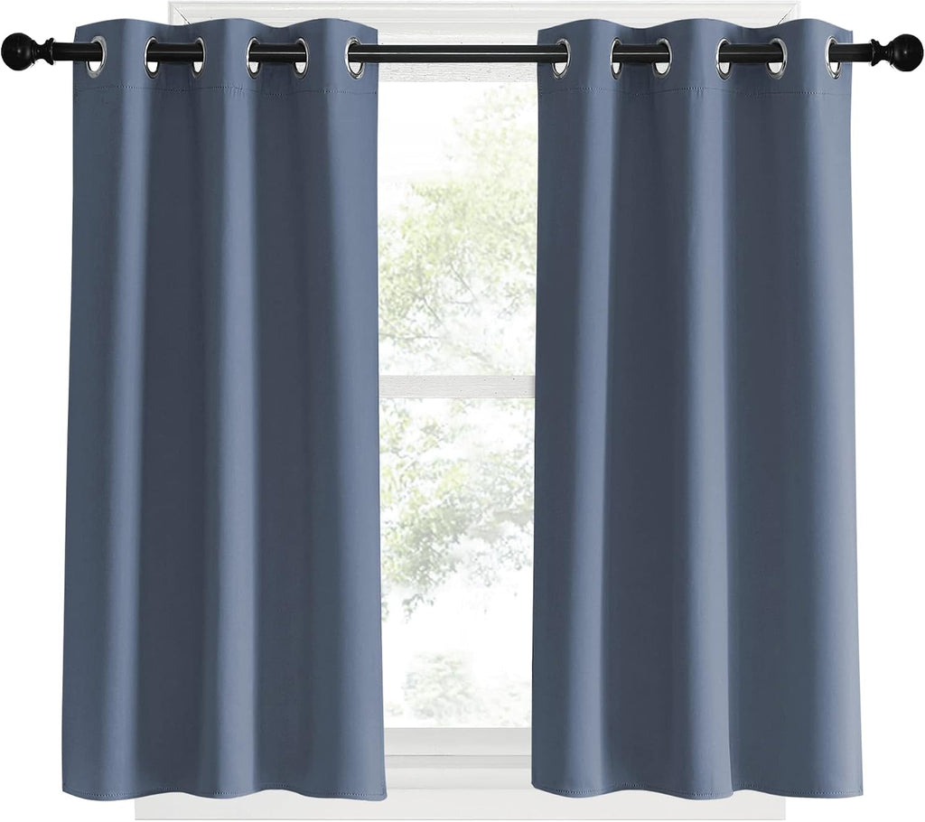NICETOWN Stone Blue Thermal Insulated Curtains Blackout Draperies, Set of 2, 34 by 40 inches Long, Window Treatment Solid Grommet Room…