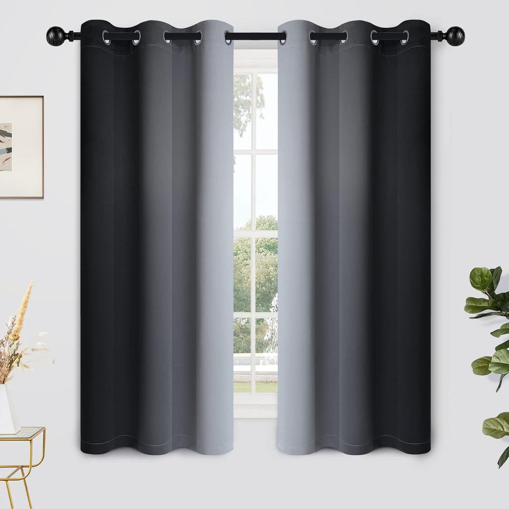 Yakamok Light Blocking Ombre Curtains, Greyish White and Black Gradient Color Curtains, Room Darkening Grommet Window Drapes for Bedroom(Bl…