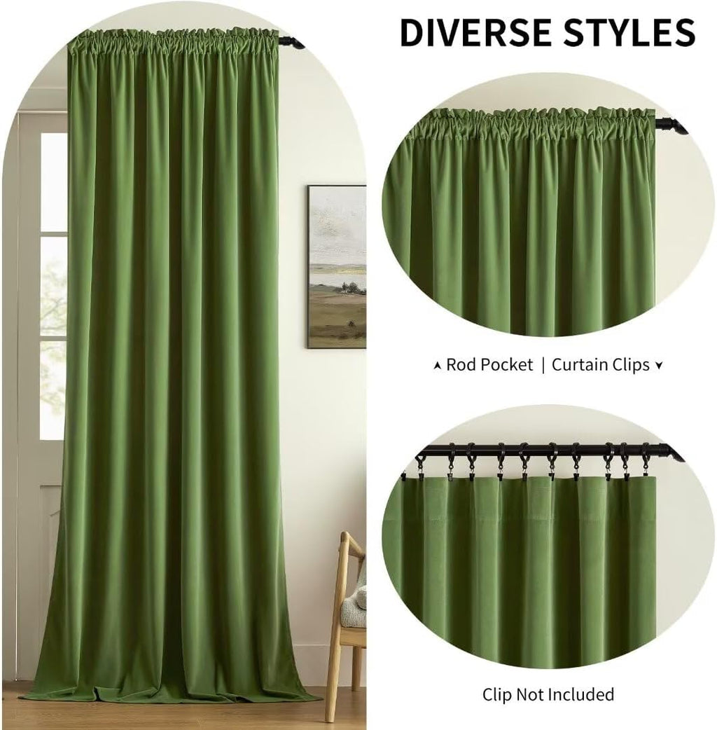 Joydeco Green Velvet Curtains 72 inch 2 Panel, Room Darkening Super Soft Velvet Drapes for Bedroom Living Room Thermal Insulated Window Dra…
