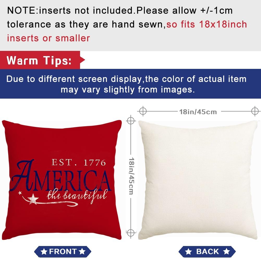 Rabusofa 4th of July Patriotic Signs Throw Pillow Covers 18x18 Inch, Red White and Blue Memorial Day Independence Day Fourth of July Outdoor…