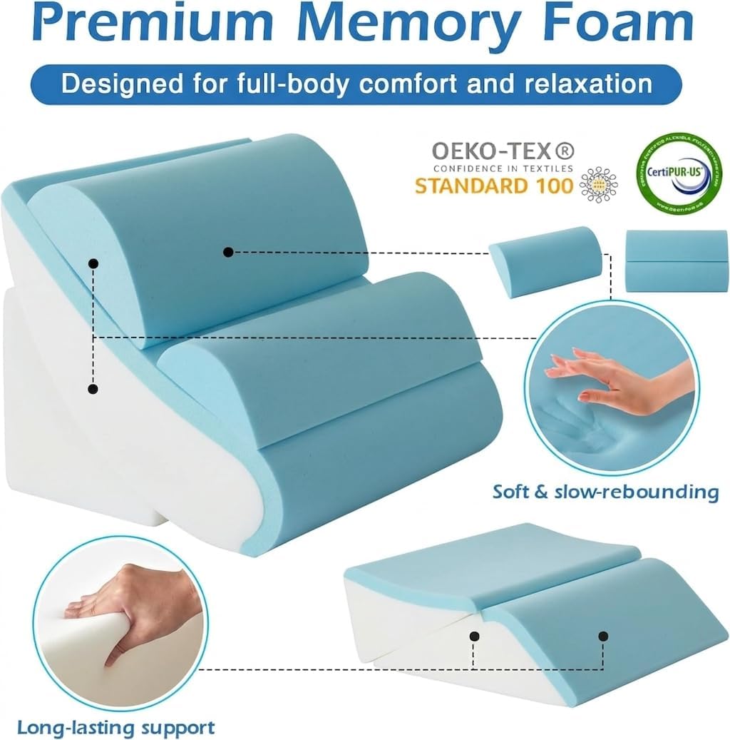 Ahpmeoa 6PCS Orthopedic Bed Wedge Pillow Set for Sitting up in Bed, Memory Foam Post Surgery Pillow for Back, Back Support Pillow for Acid…