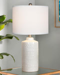 JUNNAI 24.5" White Ceramic Table Lamp 3-Way Dimmable Nightstand with White Linen Shade Bedside Lamp for Bedrooms & Living Room Office…