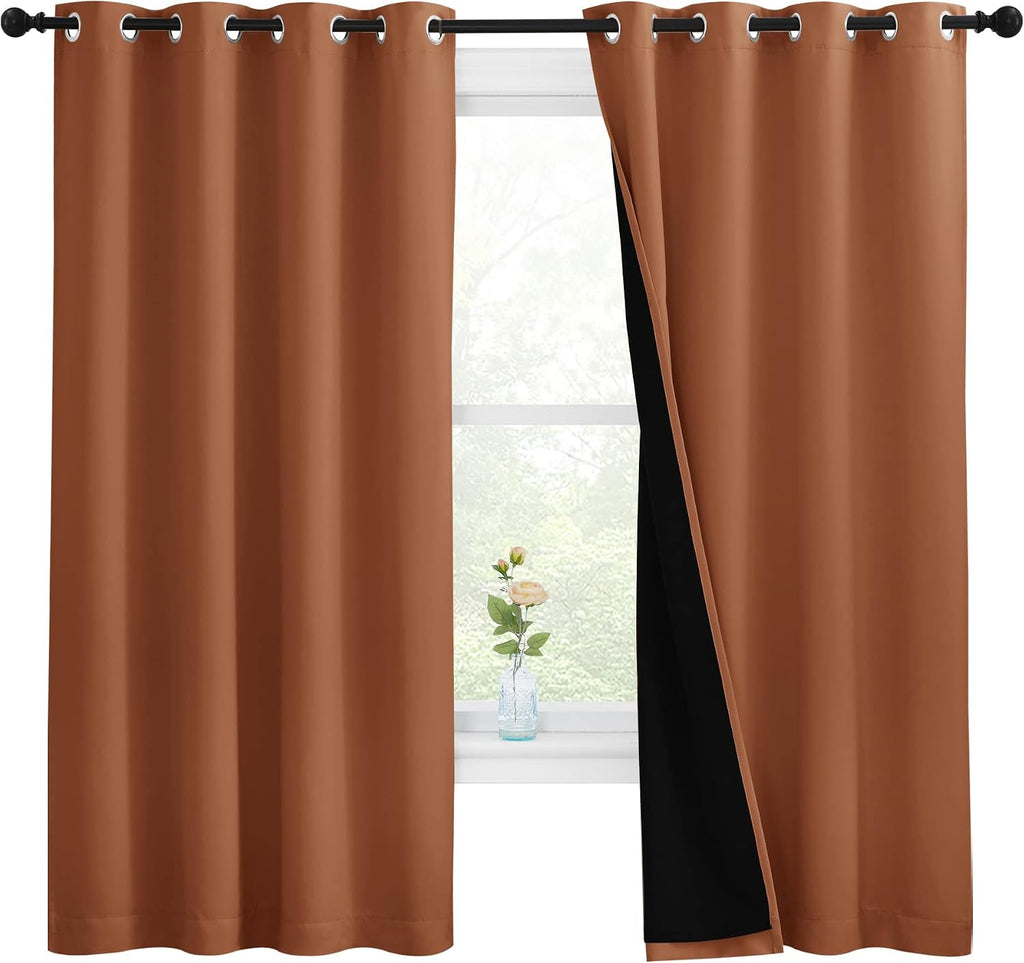 Nicetown Burnt Orange 100% Blackout Lined Curtains, 2 Thick Layers Completely Blackout Window Treatment Thermal Insulated Drapes for Kitche…