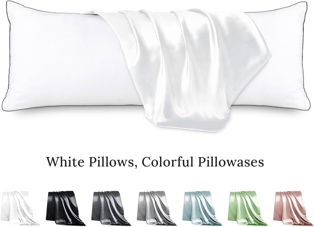 Huxmeyson Body Pillow with Satin Pillowcase, Body Pillow for Adults, Removable Cover, White (20"x54") White