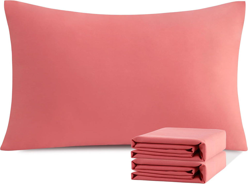 Ntbay Standard Pillowcase Set - 2 Pack Brushed Microfiber 20x26 Pillowcases - Soft, Wrinkle-Free, Fade-Resistant, Stain-Resistant, Coral Pi…