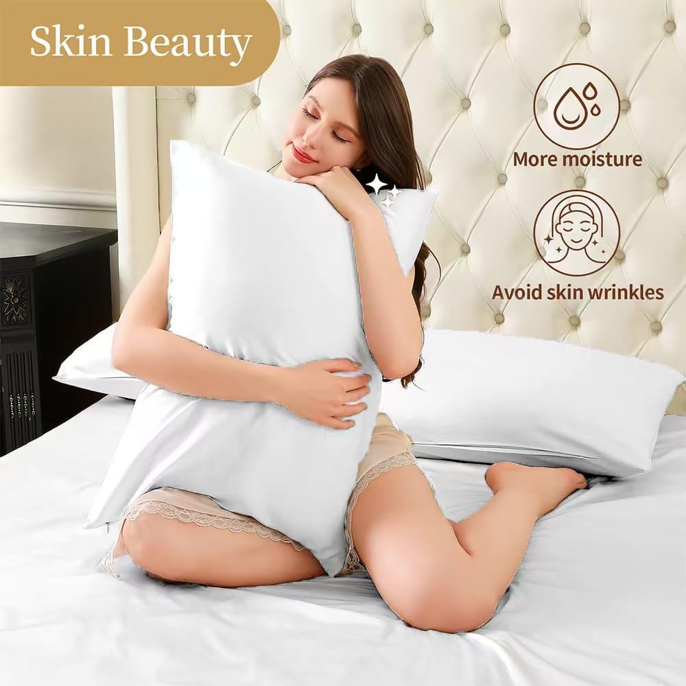 2 Pack Mulberry Silk Pillowcase for Hair and Skin Standard Size, Silk Pillowcase 20"X 26" with Hidden Soft Breathable Smooth Cooling…