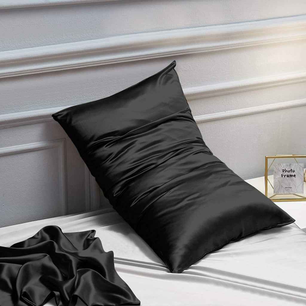 Ntbay 12 Pack Satin King Pillowcases for Hair and Skin, Luxurious and Silky Pillow Cases with Envelope Closure, 20 x 36 Inches, Black 12 Pa…