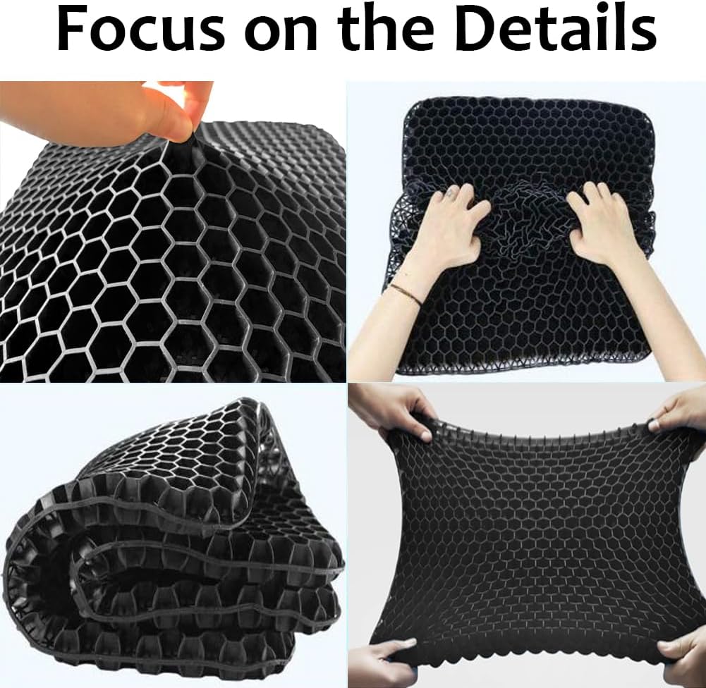 Helishy Gel Seat Cushion, Large Gel Cushion Breathable Honeycomb Chair Pads Gel Cushion with Non-Slip Cover for Home Office Chair Car Seat…