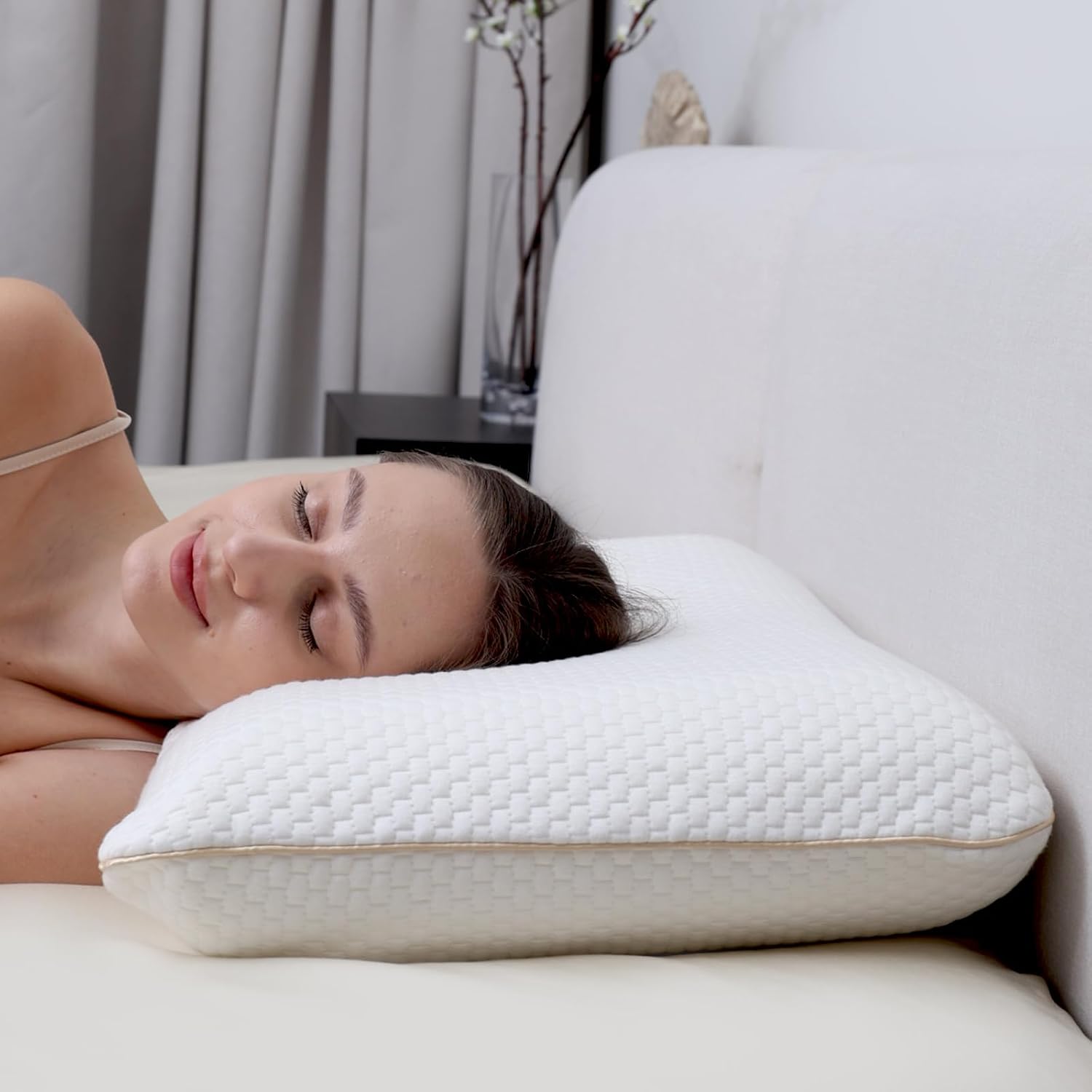 DORMELLE Ergonomic Memory Foam Neck Pillow Bed Pillow, Cooling Fabric, No Pressure Support, Stays Cool, Luxurious Comfort, Queen 2 Pac…