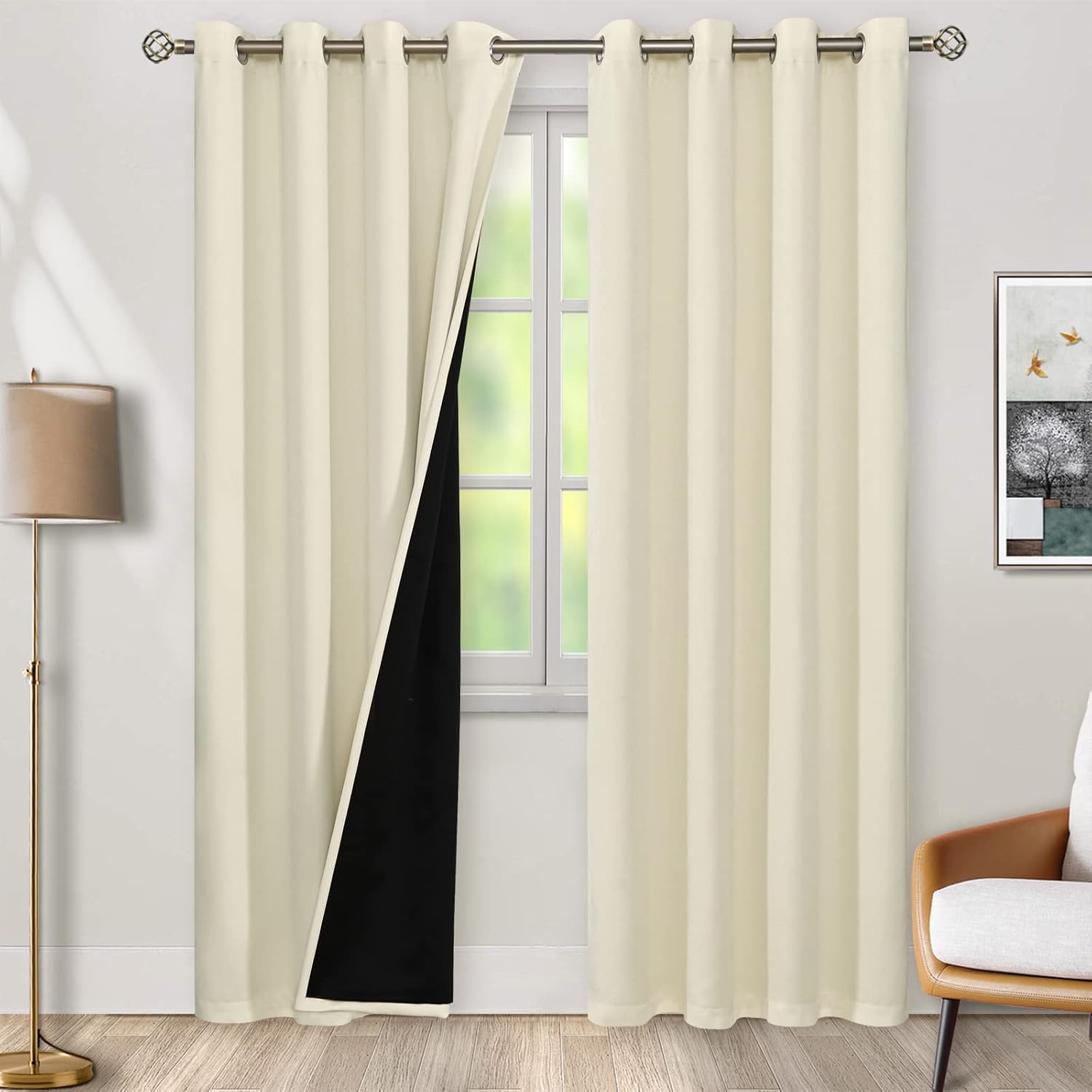 BGment Cream 100% Blackout Curtains for Living Room 84 Inch Length 2 Panels, Thermal Insulated Full Light Blocking Grommet Soundproof Windo…