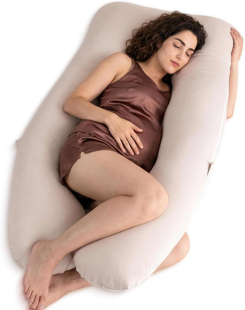 Queenrose QUEEN ROSE U Shaped Pregnancy Pillow, Breathable Cotton Full Body Support for Maternity, Ivory Cotton