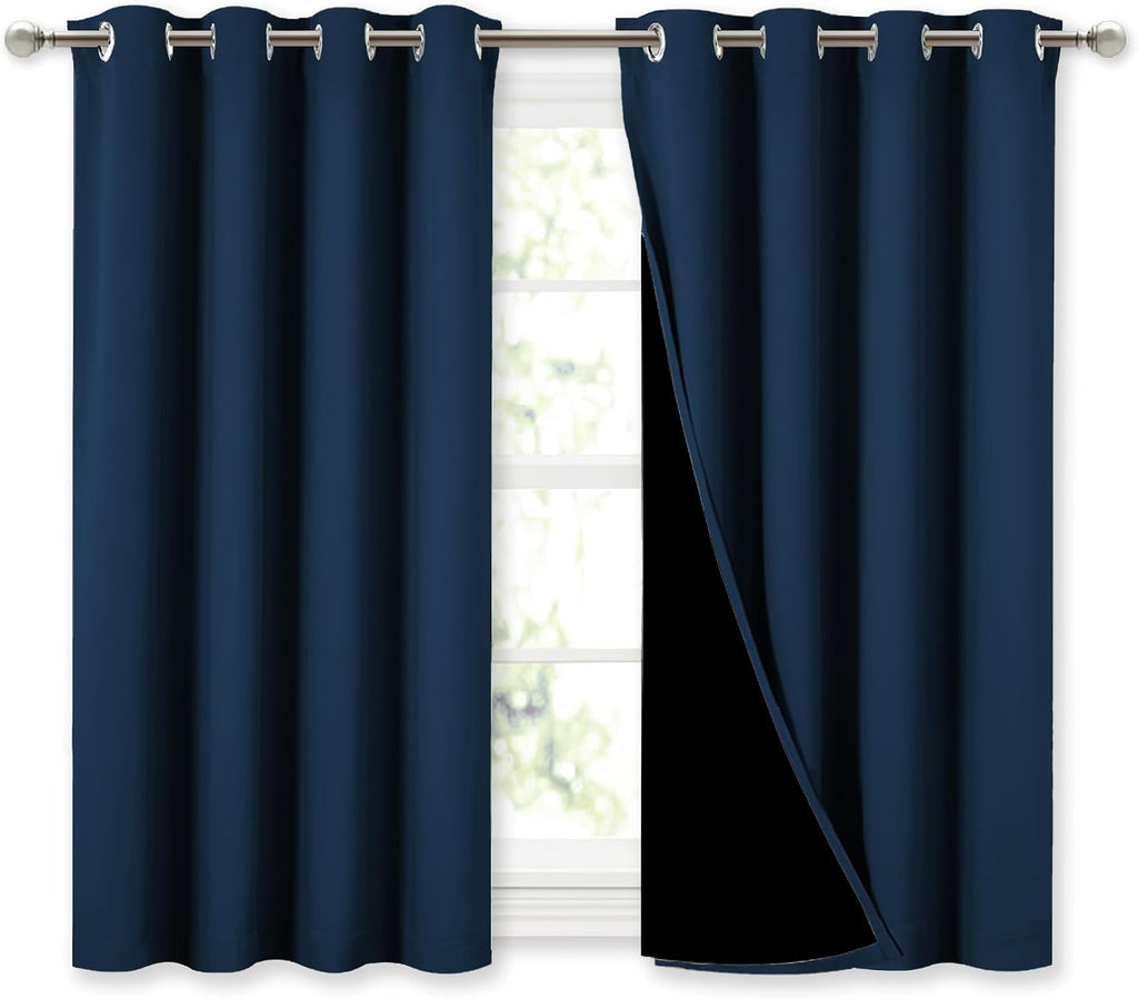 Nicetown 100% Blackout Curtains with Black Liners, Thermal Insulated Full Blackout 2-Layer Lined Curtains, Energy Efficiency Window Draperi…