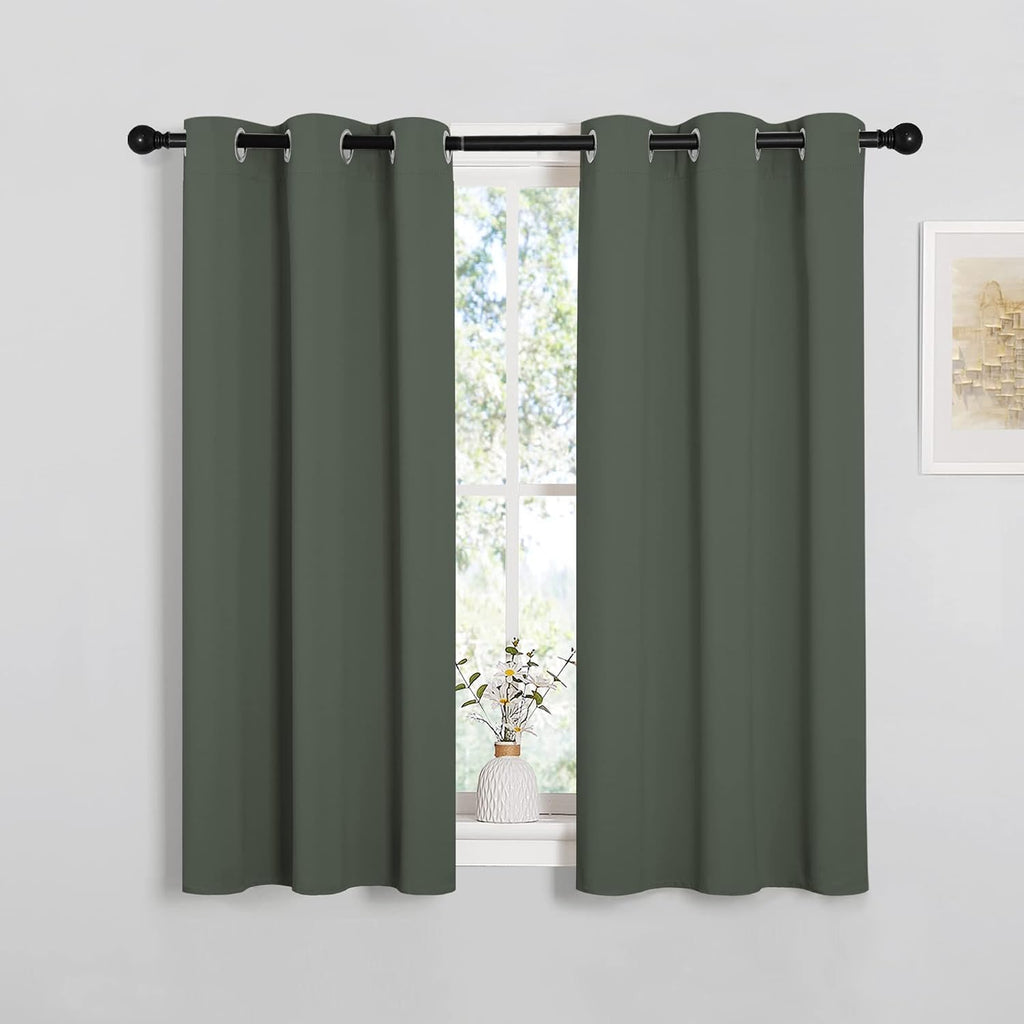 NICETOWN Dark Mallard Blackout Curtain Panels for Bedroom, Thermal Insulated Grommet Top Blackout Draperies and Drapes for Basement (2…