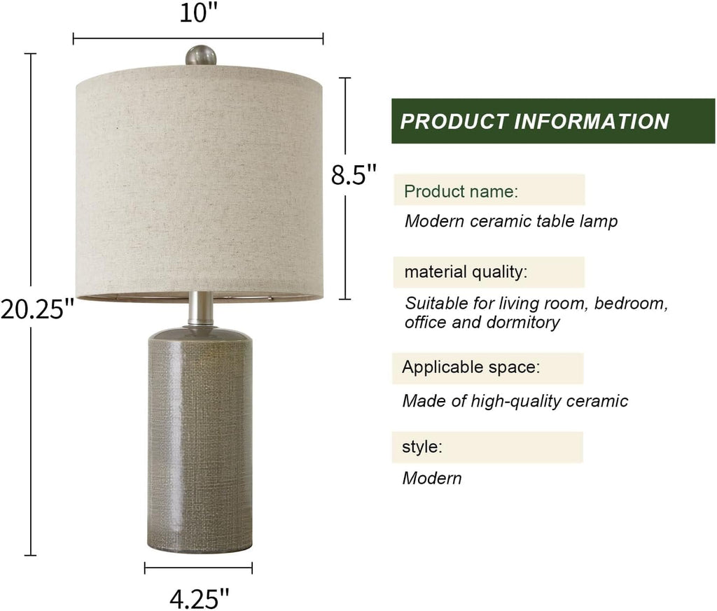 G-SAFAVA 20.25" Small Table Lamps Set of 2 Modern Ceramic Lamps for Living Room Farmhouse Bedside Lamps Boho Lamps for Night Stands Grey…
