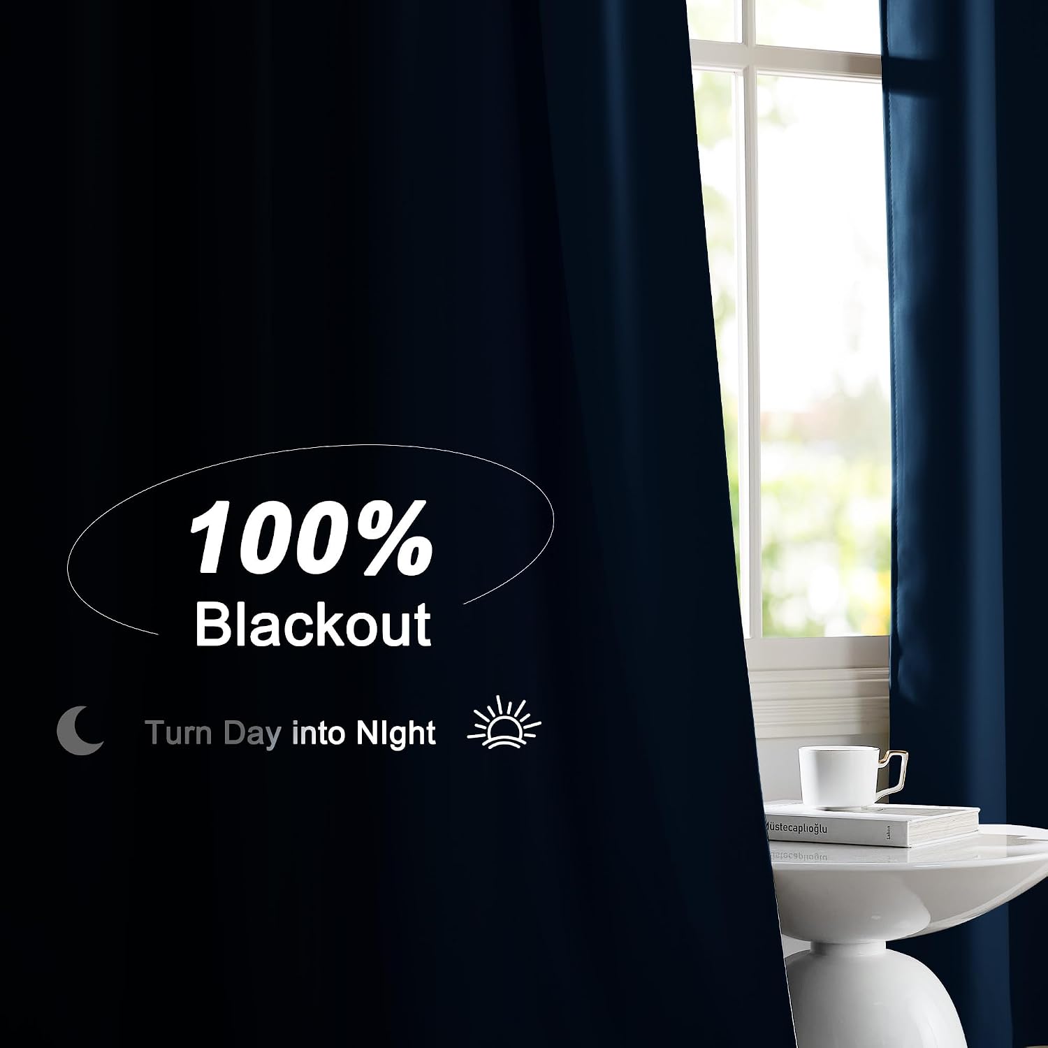 Nicetown Moroccan Blue 100% Blackout Curtain Panels, 2 Pieces of 52x84 Inch Rod Pocket Window Drapes with Black Liner for Bedroom, Energy S…