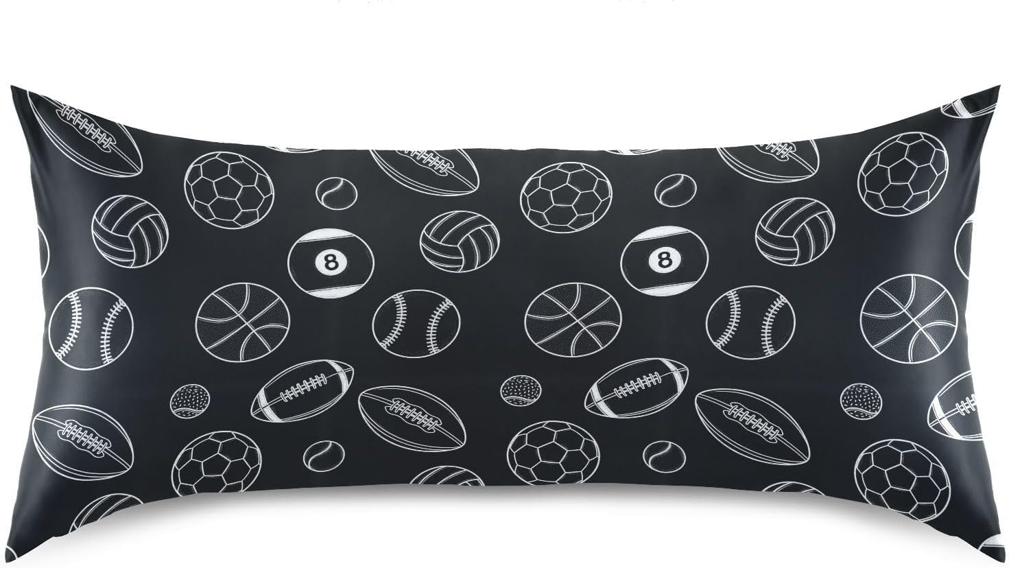 Soccer Balls Black Pillow Covers Silk Pillowcase for Hair and Skin Soft Breathable Smooth Cooling Satin Pillowcase King Size Pillow Case…
