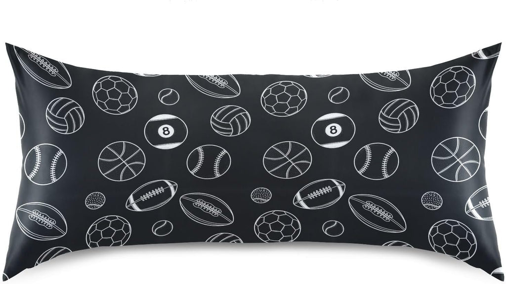 Soccer Balls Black Pillow Covers Silk Pillowcase for Hair and Skin Soft Smooth Breathable Cooling Satin Pillowcase Standard Size Pillow…