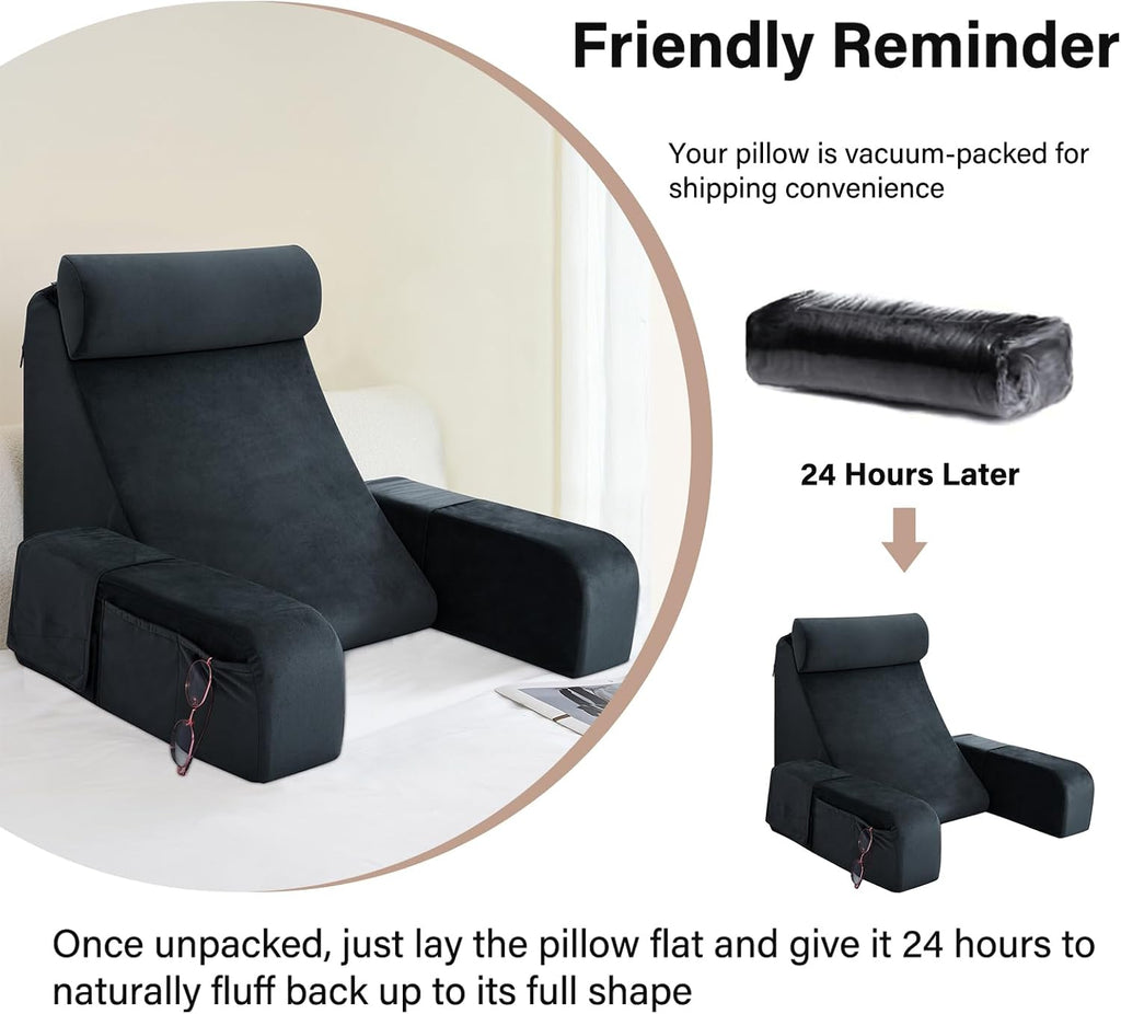 ENITYA Back Pillow for Bed Sitting up, 19" Reading Pillow for Sitting in Bed Adult, Back Support Pillow with Arms for Watching…