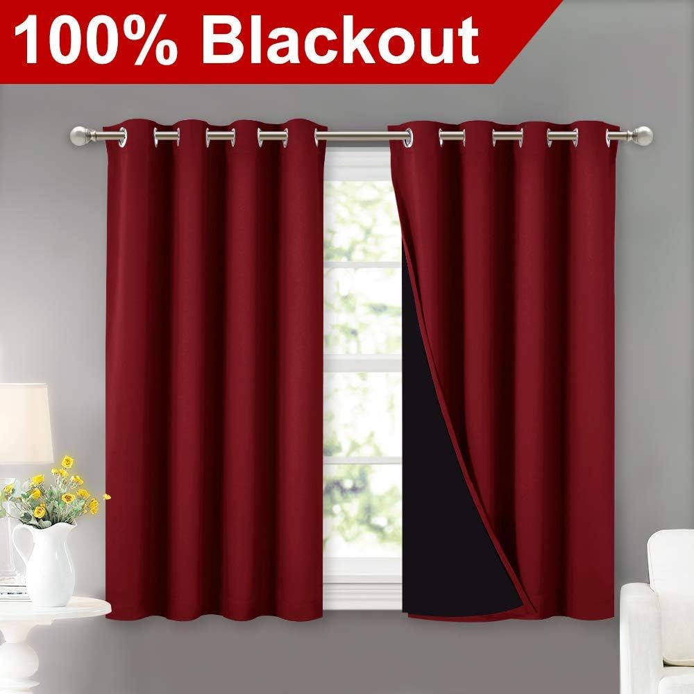 Nicetown Kitchen Full Blackout Curtain Panels, Super Thick and Soft Insulated Window Covers, 100% Blackout Draperies with Black Backing for…
