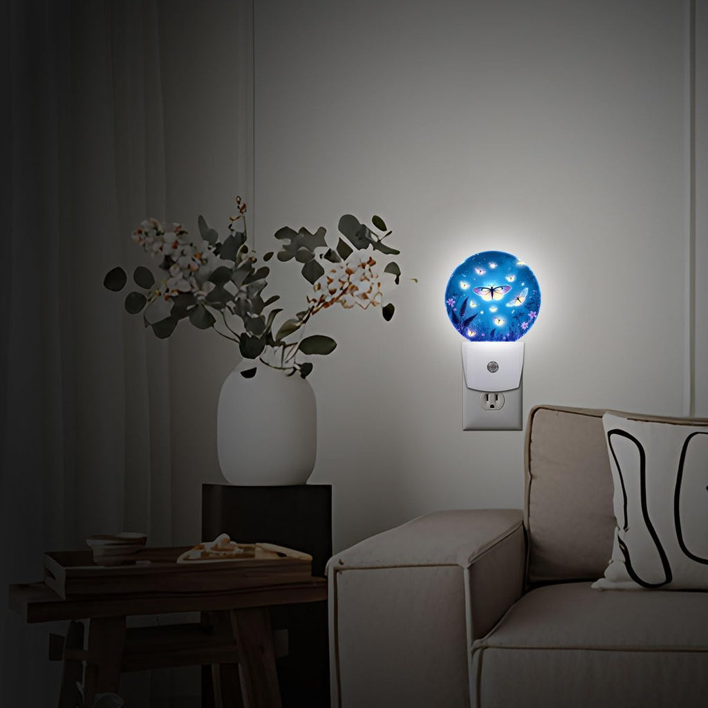 Shining Butterfly Plug in Night Light Auto Light Round Lamps Energy Saving Gift for Women Men Friends