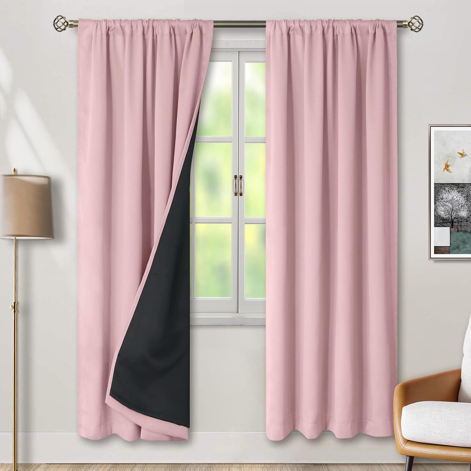 BGment Full Blackout Curtains with Thermal Insulation Liner Curtains 84 Inches Long, Rod Pocket and Back Tab Double Layer Room Darkening…