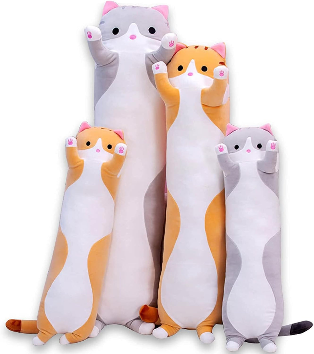 Oeonuas Cute Cat Plush Long Body Pillow Cuddle Cartoon Stuffed Animals Cat Plushie Soft Doll Pillows Gifts for Kids Girls(Gray, 27") 1 Coun…